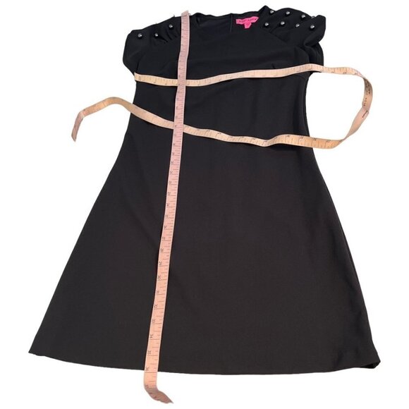 Betsey Johnson Black Sheath Dress Size 4 Faux Tahitian Pearl Fully Lined Crepe - Picture 10 of 10